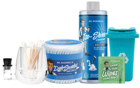 Enail Dab Cleaning Kit - Pro: Glass ISO Jar, 200 Cotton Swabs, Iso-shine Cleaner, Trash Bin Storage and Terp Wipes