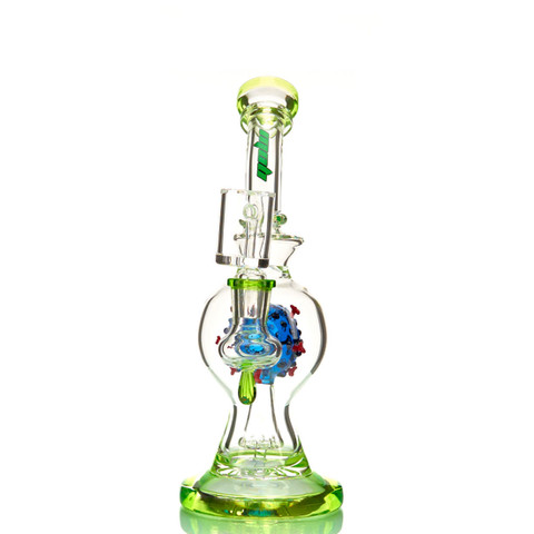 10" Glass Virus Perc Dab Rig: Colored Accents - Assorted Colors