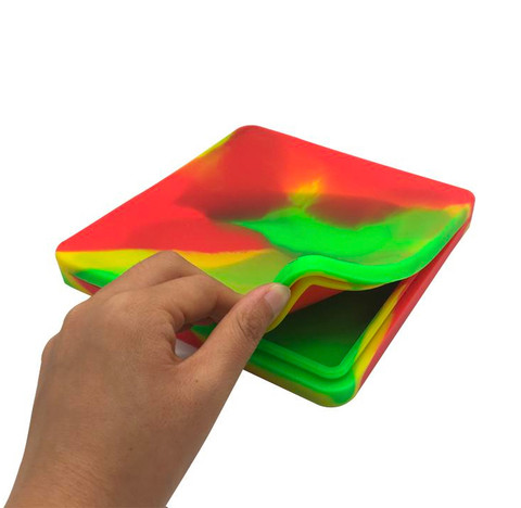 Extra Large Flat Silicone Dab Container: 7" x 7" - 200ml - Rasta
