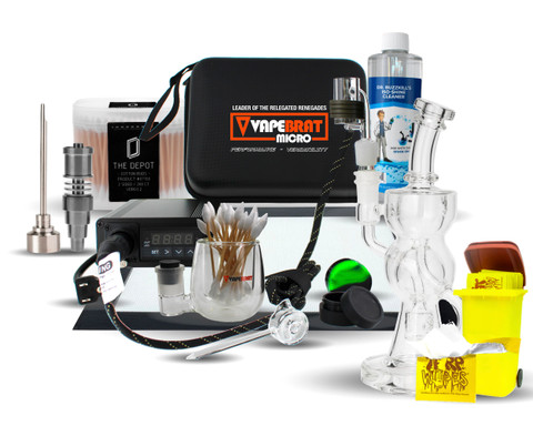 Enail Dab Rig Kit: VapeBrat Dos 20mm Micro Enail with Recycler Dab Rig and Cleaning Kit