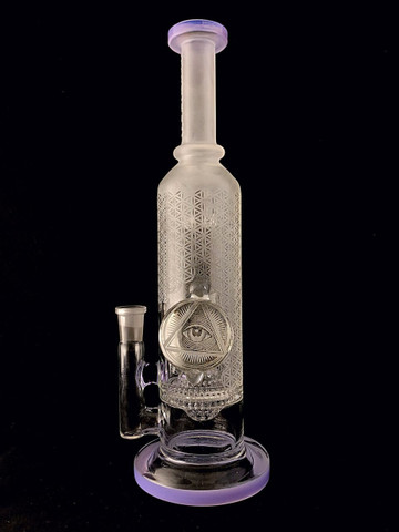 13" Sandblasted Dab Rig: Illuminati Sacred Geometry Series: Seed of Life Perc: Purple