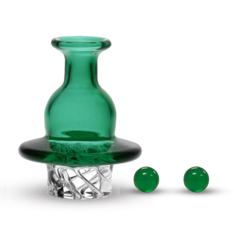 25mm Green Bell Spinner Carb Cap with Two 6mm Emerald Terp Pearls