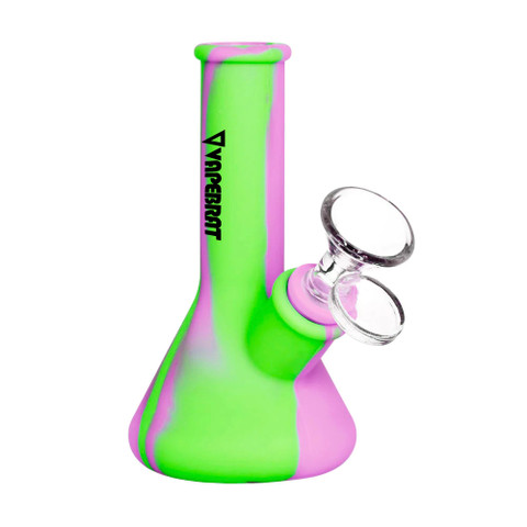 Portable Bong: 5" Mini Beaker Silicone Dab Rig: Pink and Green