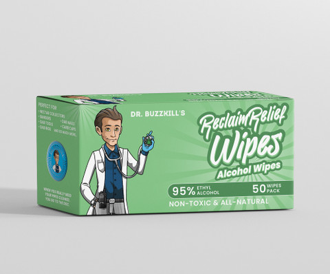 Dab Cleaning Wipes by Dr Buzzkill: Reclaim Relief Wipes - All Natural Ethanol Alcohol 50 Count