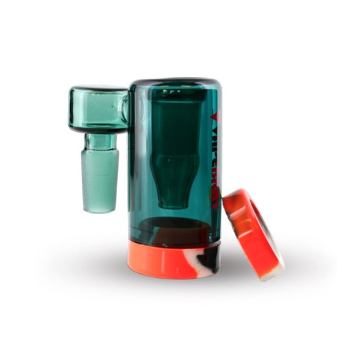 Green Reclaim Catcher: 14mm Male 90 Degree Pipe Joint to 14mm Female Banger Joint