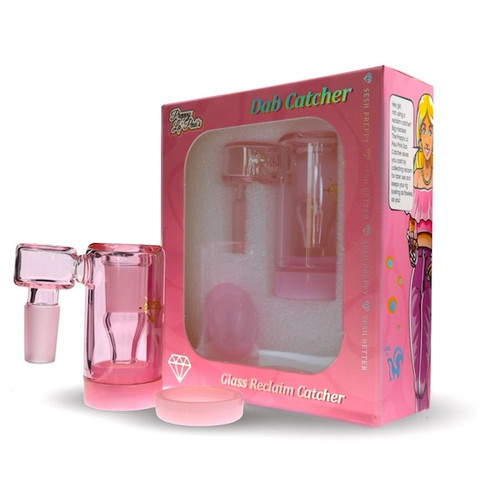 14mm Pink Reclaim Catcher: 14mm Male 90 Degree Sidecar Pipe Joint to 14mm Female Banger Joint by Preppy La Peui