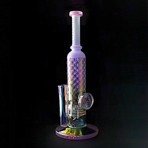 ILLUMINATI Pink Sacred Geometry Iridescent Glass Dab Rig