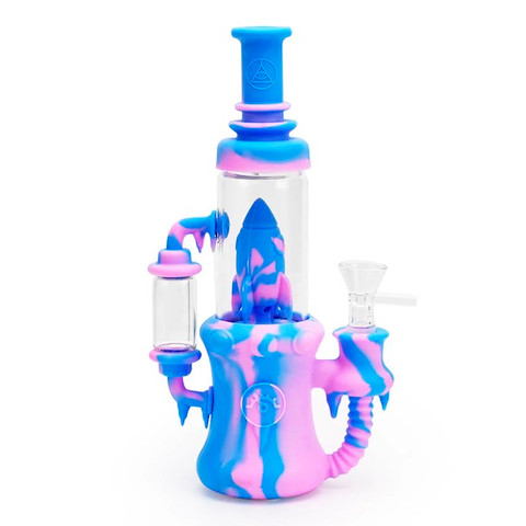 9" Silicone Recycler Dab Rig Bong: Rocket Ship 9" Pink and Blue