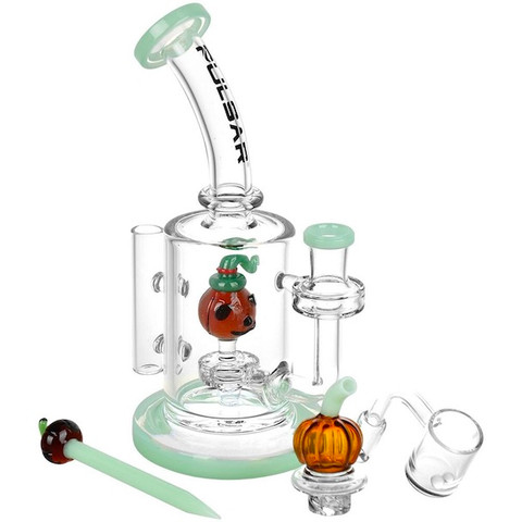 Pumpkin Patch Halloween Dab Rig Kit:  Dab Rig with Spinner Cap, Banger, and Dab Tool