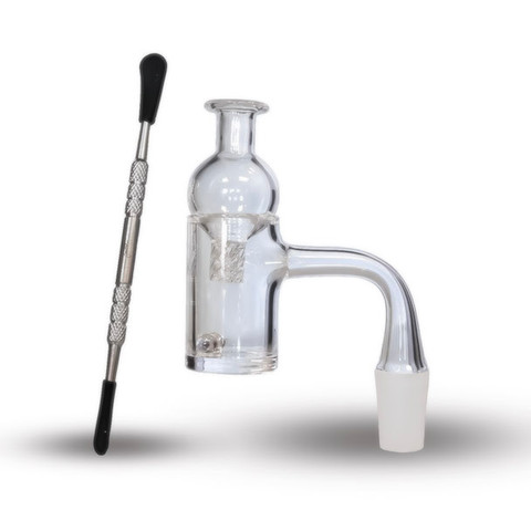 Jane West Quartz Banger Kit: Full Weld 14mm Male 90 Degree 25mm Diameter Banger, Carb Cap, Terp Pearls, Dab Tool