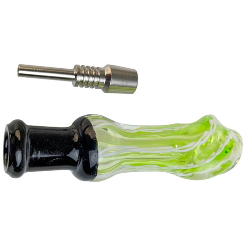 10mm Borosilicate Smoke Glass Mini Nectar Collector 3" Twisted Outer Color with Titanium Nail