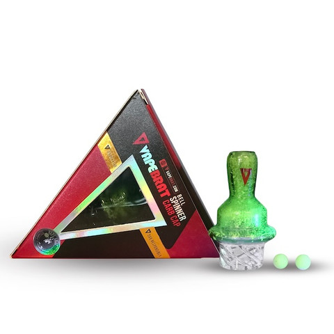 25mm Glow-in-The-Dark Green Bell Spinner Carb Cap with Two 6mm Terp Pearls