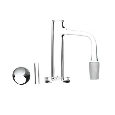 Full Weld Bear Quartz Banger Kit: V1 Control Tower Banger with Marble Cap and Hollow Pillar 14mm Male 90 Degree Angle