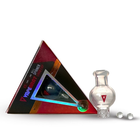 UV Spinner Bubble Carb Cap 25mm with Two 6mm Terp Pearls: Glows in Blacklight