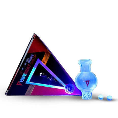 UV Spinner Bubble Carb Cap 25mm with Two 6mm Terp Pearls: Glows in Blacklight