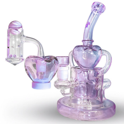 8" Purple Heart Recycler Dab Rig: Self Love Self Care Series by Preppy La Peui