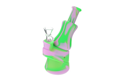 7" Pink Green Pattern Peak Design Silicone Bong