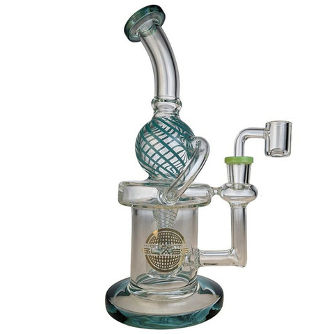 Glass 9" Color Swirl Recycler Water Pipe with 14mm Banger