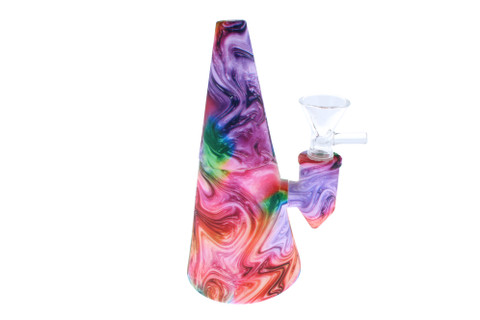 6" Tye Dye Swirl Cone Shaped Silicone Bong - Showerhead Perc
