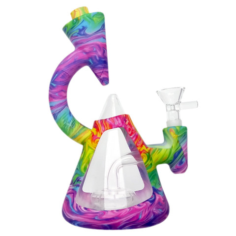 7" Bounce Microscope Glass Silicone Hybrid Bong Dab Rig - Tye Dye Swirl