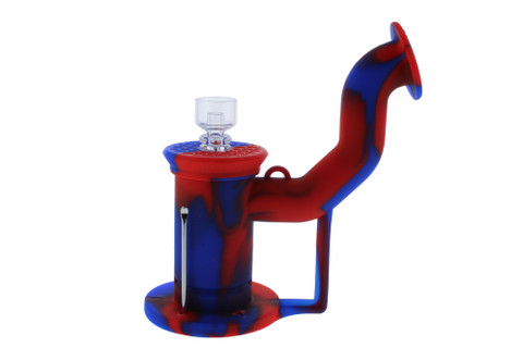 Silicone Dab Rig Waterpipe Kit with Quartz Nail - Red & Blue