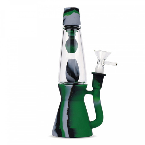 8" Silicone and Glass Hybrid Lava Lamp Water Pipe - Black and Gray