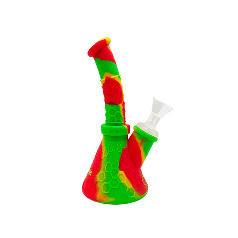 6.5" Waxmaid Hobee S Mini: Honeycomb Rasta - Silicone Beaker Bong