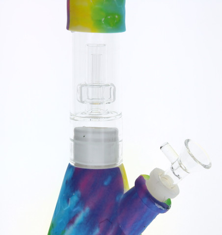 10.5" Tie Dye Swirl Honeycomb Pattern Showerhead Perc Silicone Bong