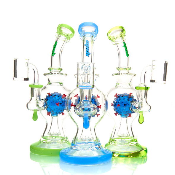 10" Glass Virus Perc Dab Rig: Colored Accents - Assorted Colors