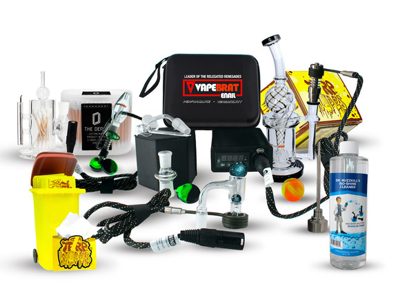 Complete Enail Kit: Connoisseur VapeBrat Micro: Recycler Dab Rig with 4 Nail Styles E-nail Kit and Enail Dab Cleaning Kit