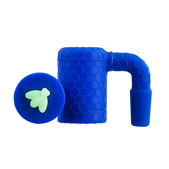 Blue Silicone Reclaim Catcher: 14mm Male 90 Degree - HoneyComb Bee