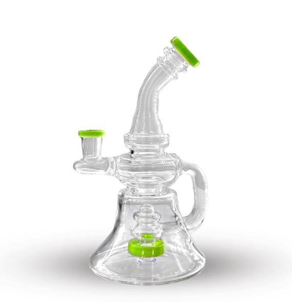 Green Recycler Dab Rig w/ Bubble Percolator: 9" Slyme Green