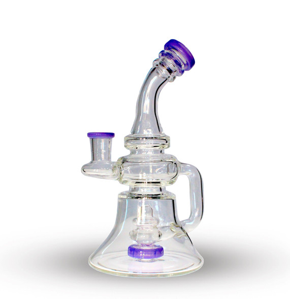 9" Purple Recycler Dab Rig: Bell Bottom Double Bubble Perc