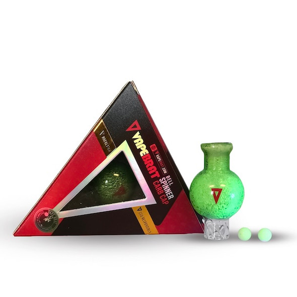 25mm Glow-in-The-Dark Green Bubble Spinner Carb Cap with Two 6mm Terp Pearls