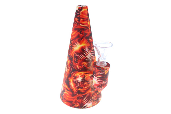 6" Fire Pattern Cone Shaped Silicone Bong - Showerhead Perc