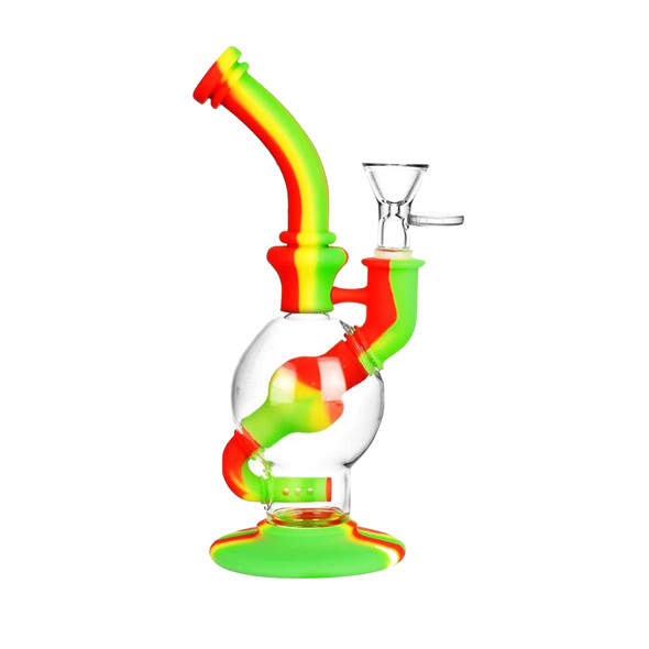 7.5" Silicone Glass Hybrid Sphere Water Pipe - Rasta