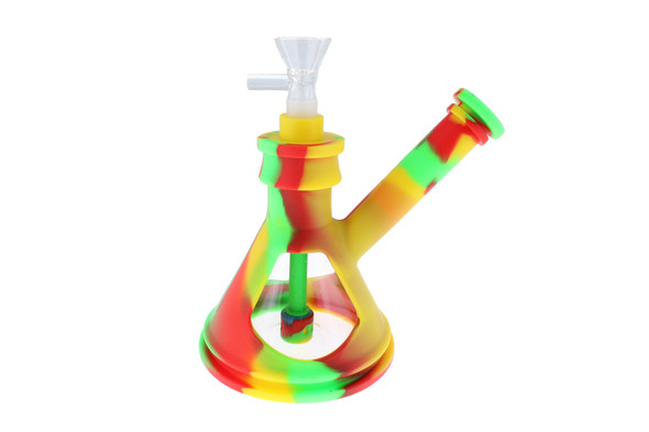 Silicone Glass Water Pipe 6.4'' Dab Rig Beaker Bubbler Smoking Pipe Tube  Hybrid Pipe Portable Dry Herb Hookah With 14mm Glass Bowl