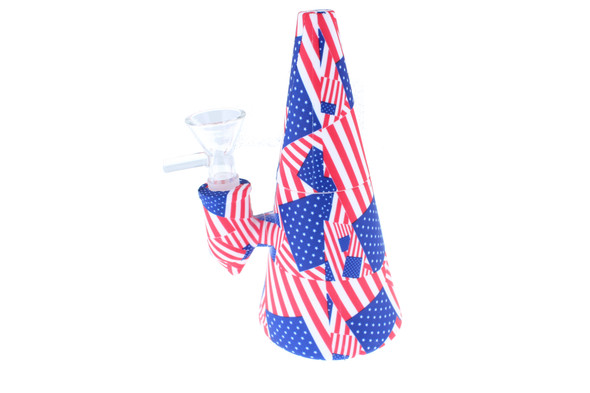 6" Merica Pattern Cone Shaped Silicone Bong - Showerhead Perc