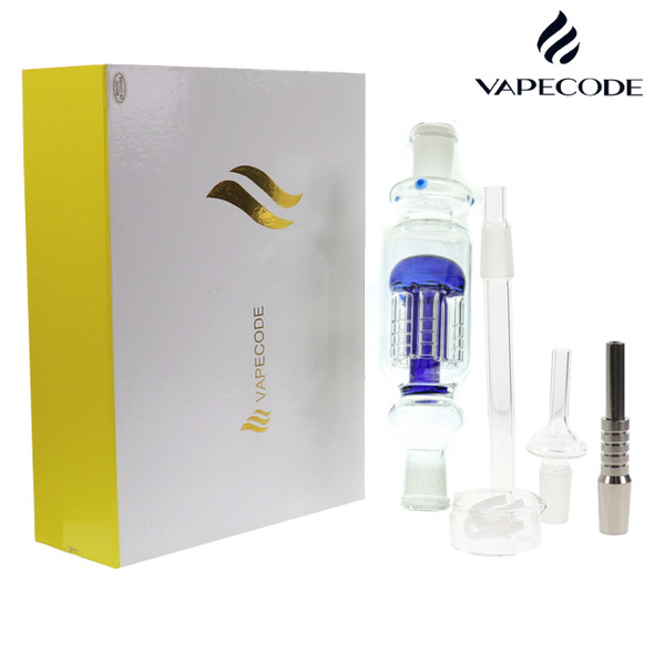 Nectar Collector Kit VapeCode 8 Arm Tree Perc with Titanium / Quartz 14mm Nail - Blue