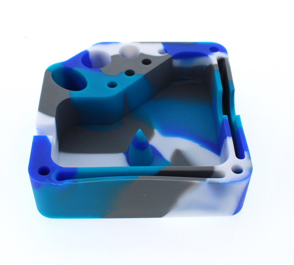 Square Silicone Dab Station - Blue, Teal, Grey, and White