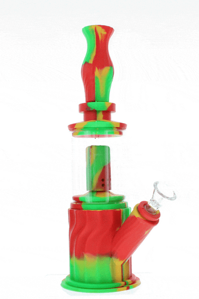11" 4 in 1 Silicone Glass Hybrid Water Pipe, Nectar Collector, & Mini Rig - Rasta