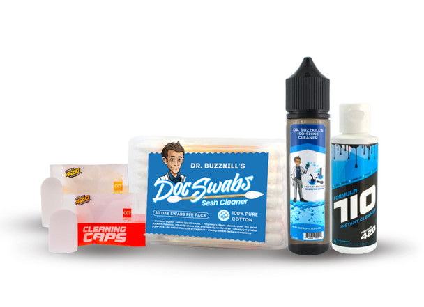 Dab Rig Cleaning Kit: Intro - Doc Swabs, Iso-Shine Cleaner, Cleaning Caps and Formula 710