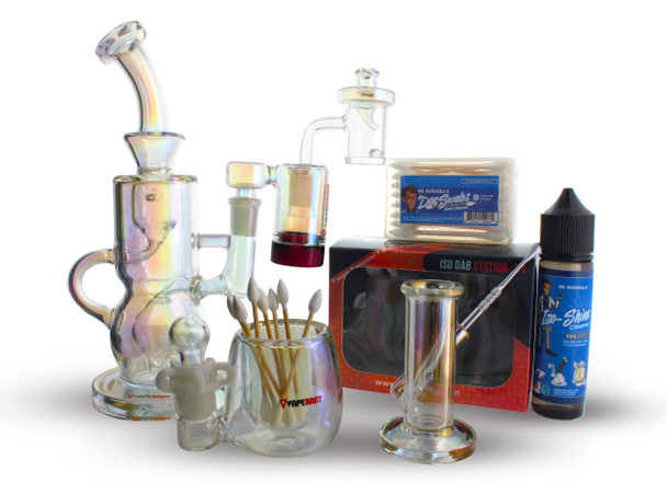 Dab Kit with Rig and Cleaning Kit: Iridescent Starter Dabbing Kit - Dab Rig, Reclaim Catcher, Banger Kit, Cleaning Kit