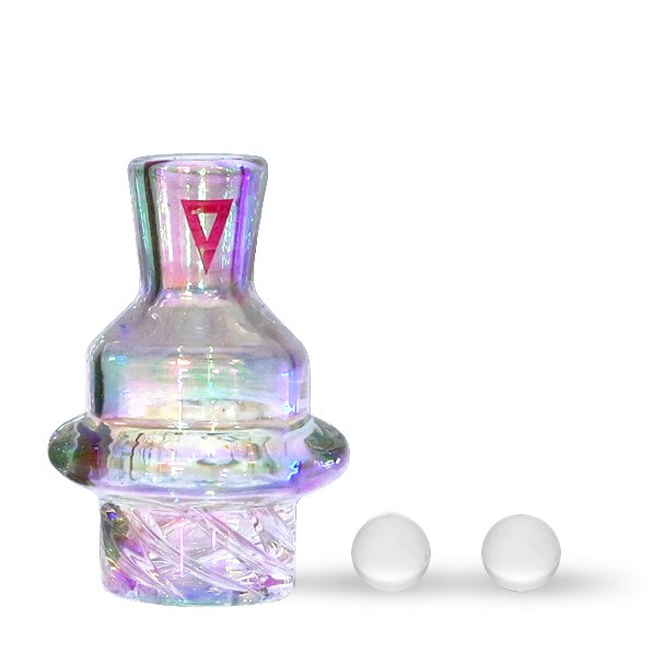 25mm Iridescent Bell Spinner Carb Cap with Two 6mm Terp Pearls