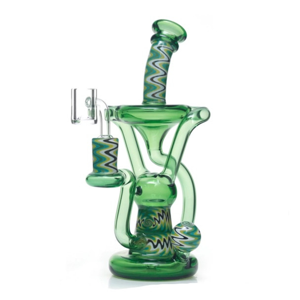 8" Dual Uptake Green Wig Wag Recycler Dab Rig