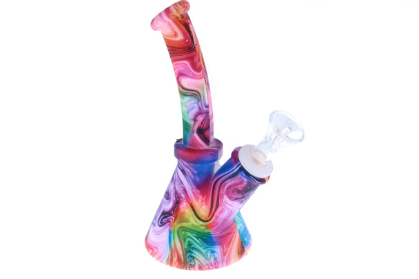 7" Silicone Psychedelic Swirl Tye Dye Beaker Bottom Bong