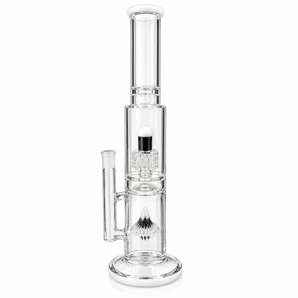15" Dual Percolator Glass Water Pipe Volcano & Matrix Perc 18mm Female 90 Degree Pipe Joint