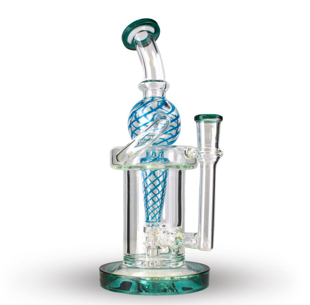 Glass 9" Color Swirl Recycler Water Pipe with 14mm Banger