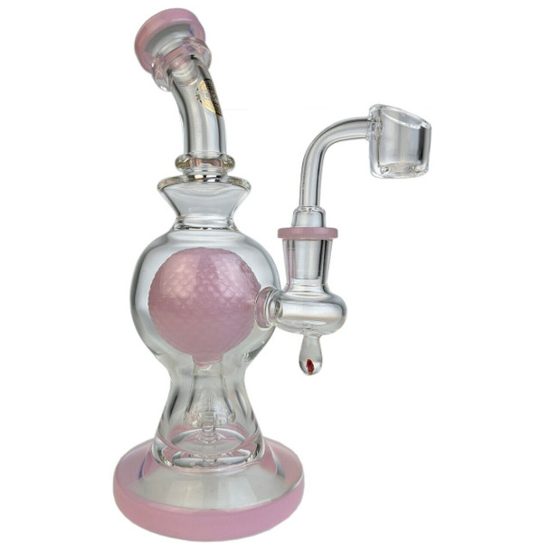 On Point Glass 9" Textured Ball Perc Banger Hanger Water Pipe with 14mm Banger Pink Slyme