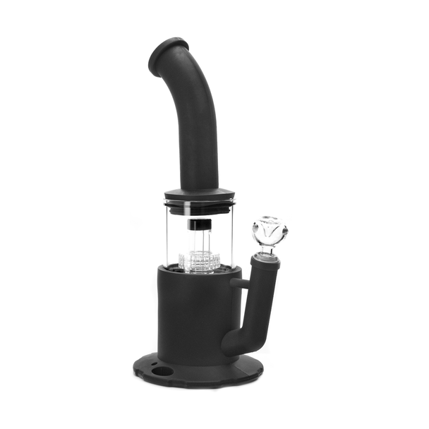 13.5" Silicone Glass Hybrid Water Pipe Rig Bong with Showerhead Dome Perc Black